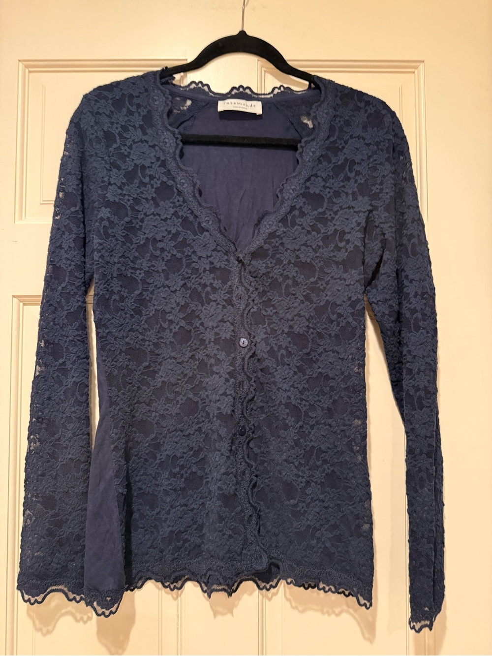 Lace Button-Front Women's Top in Navy